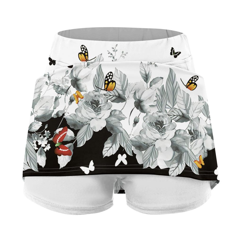 Women's Elastic Yoga Pants Striped Printed Sports Shorts Lightweight High Waisted Tight Jogging Pants