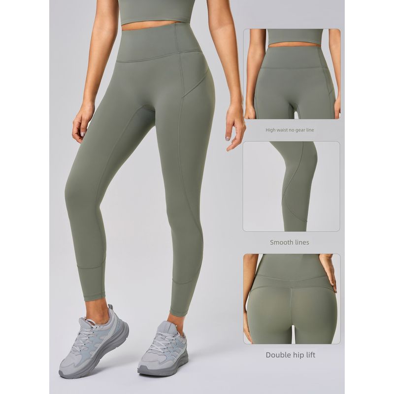 Lu Same Style No Embarrassment Line Fitness Pants Women's Summer Thin High Waist Hip Raise Fitness Pants Back Waist Pocket Yoga Ninth Pants