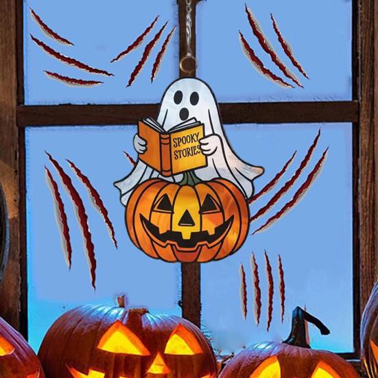 Halloween Suncatcher Stained Glass Window Hanging Light Catcher Ornaments Acrylic Ghost Black Cat Craft for Wall Window Decor