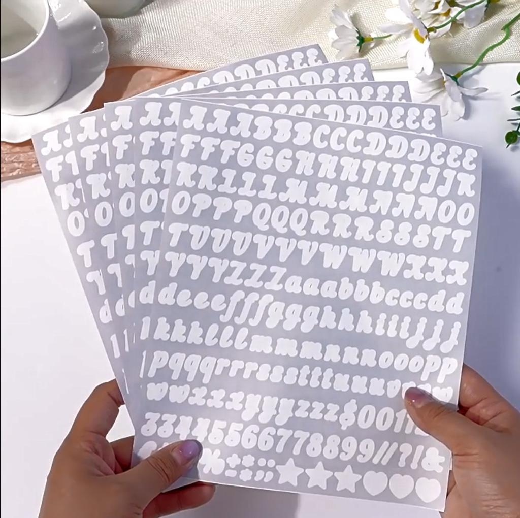 5 Sheets 0.5 Inch Art Letter Number Sticker Removable Handwritten Stationery Sticker Crafts Gifts DIY Diary Name Letter Stickers