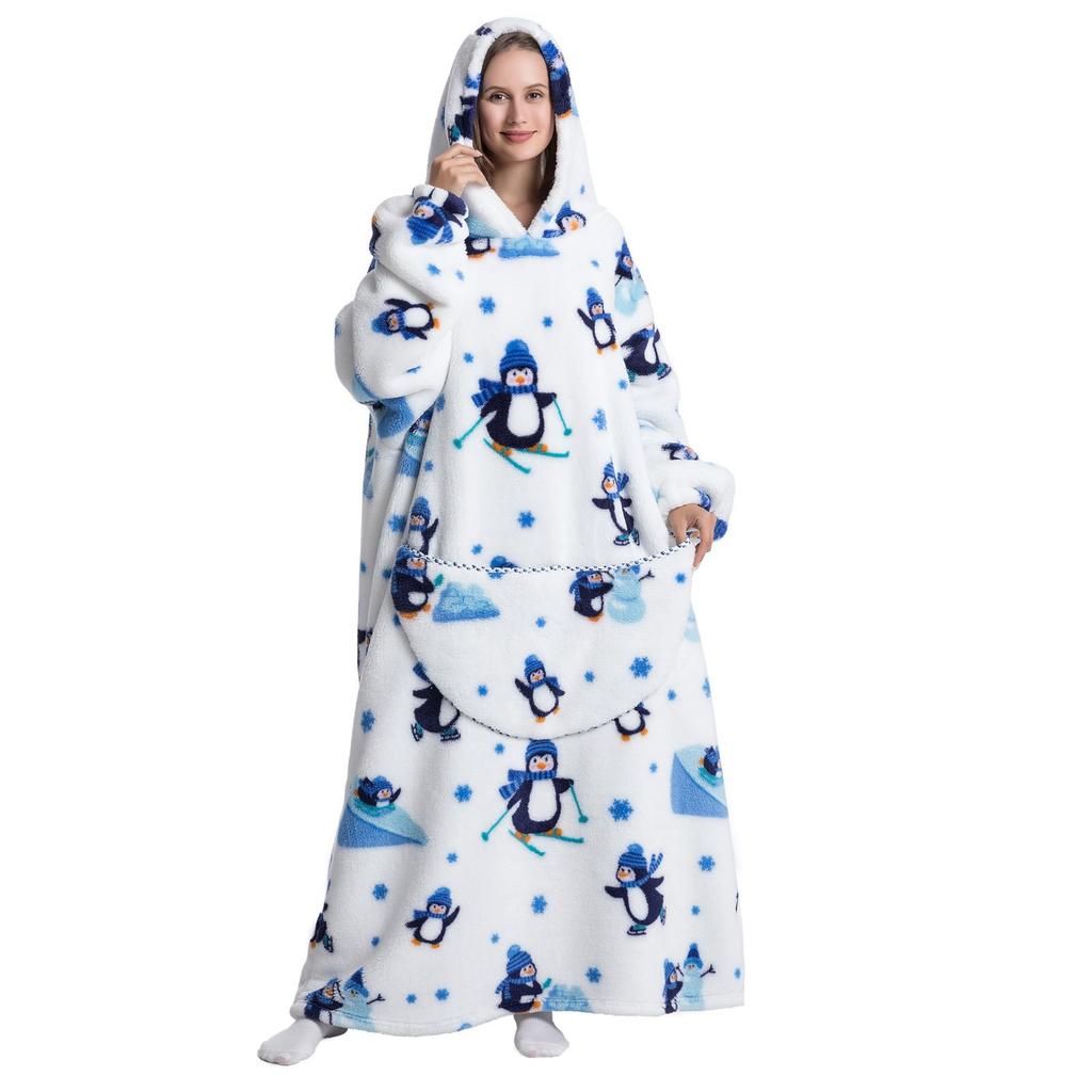 Wearable Blanket Women Home Soft Flannel Casual Print Oversized Hoodie Sweatshirt with Pocket for