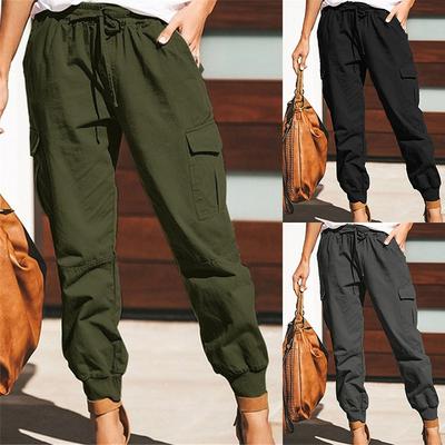 New Fashion Women Casual Drawstring Side Pocket Pants Loose Cotton Trousers Plus Size