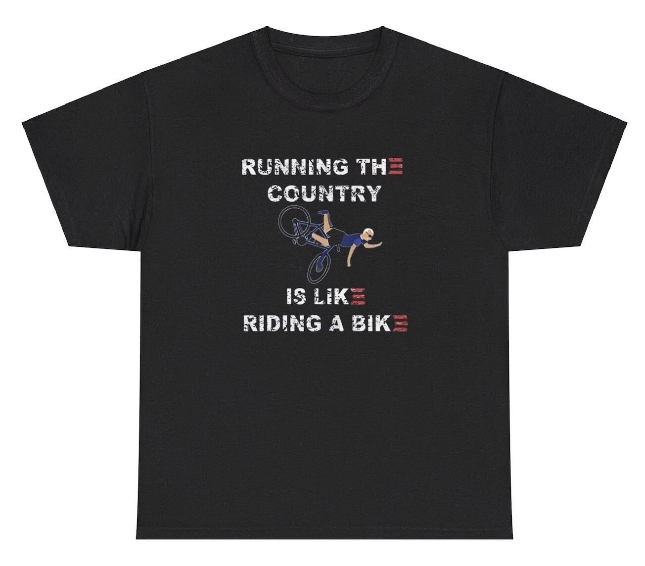 Running The Country Is Like Riding A Bike T Shirt Funny Republican MAGA Gift Tee M