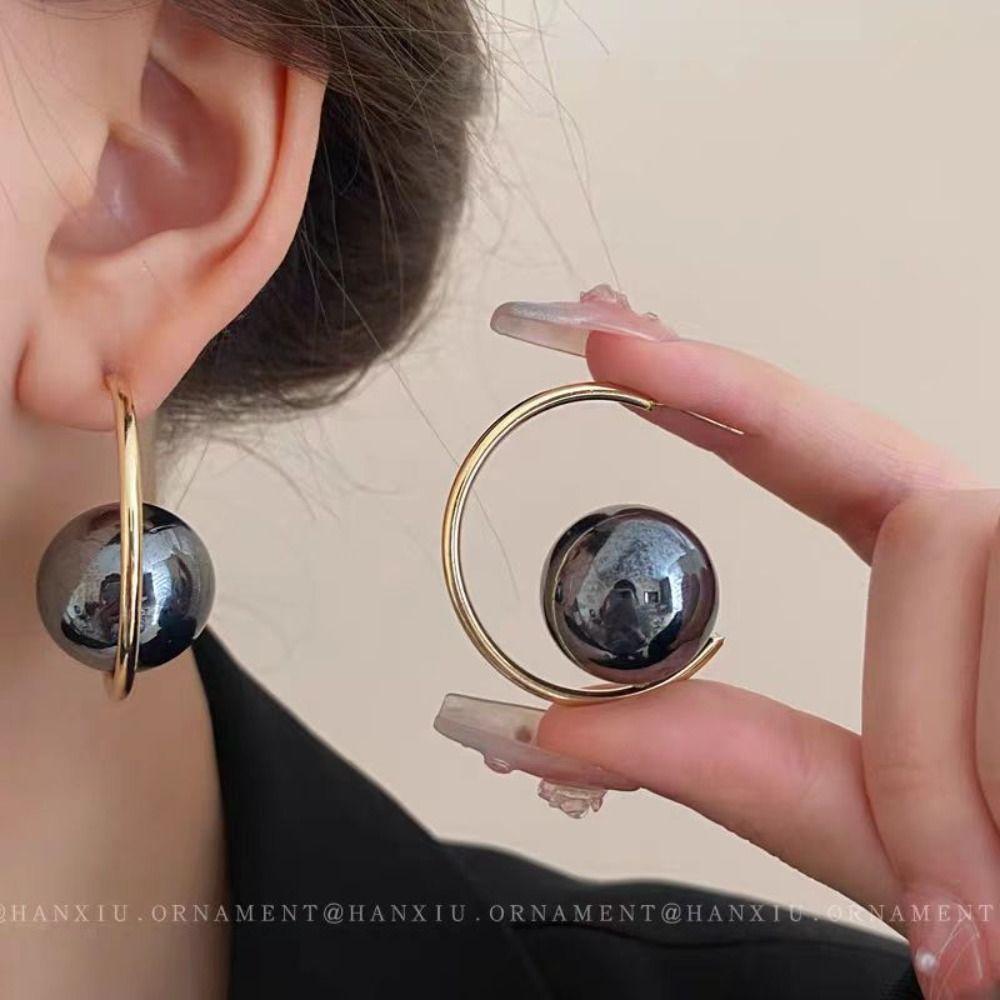 Imitation Pearl+Iron Charms Dangler Exaggerated Geometric Ear Studs Women Girls