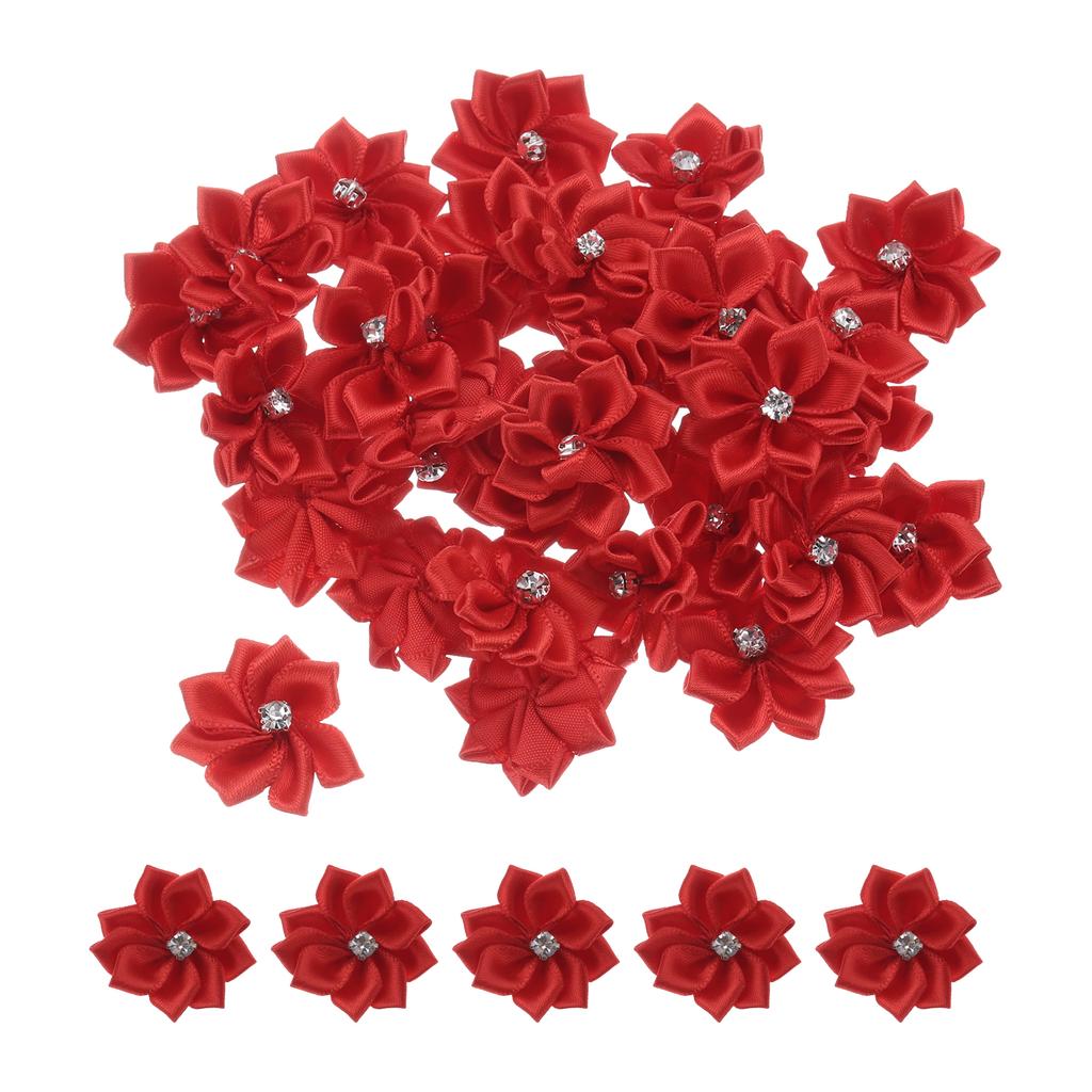 50/150 Pcs Small Ribbon Flowers Satin Ribbon Flowers Mini Fabric Flowers for Crafts DIY Wedding Ornament Appliques 1.2 Inch