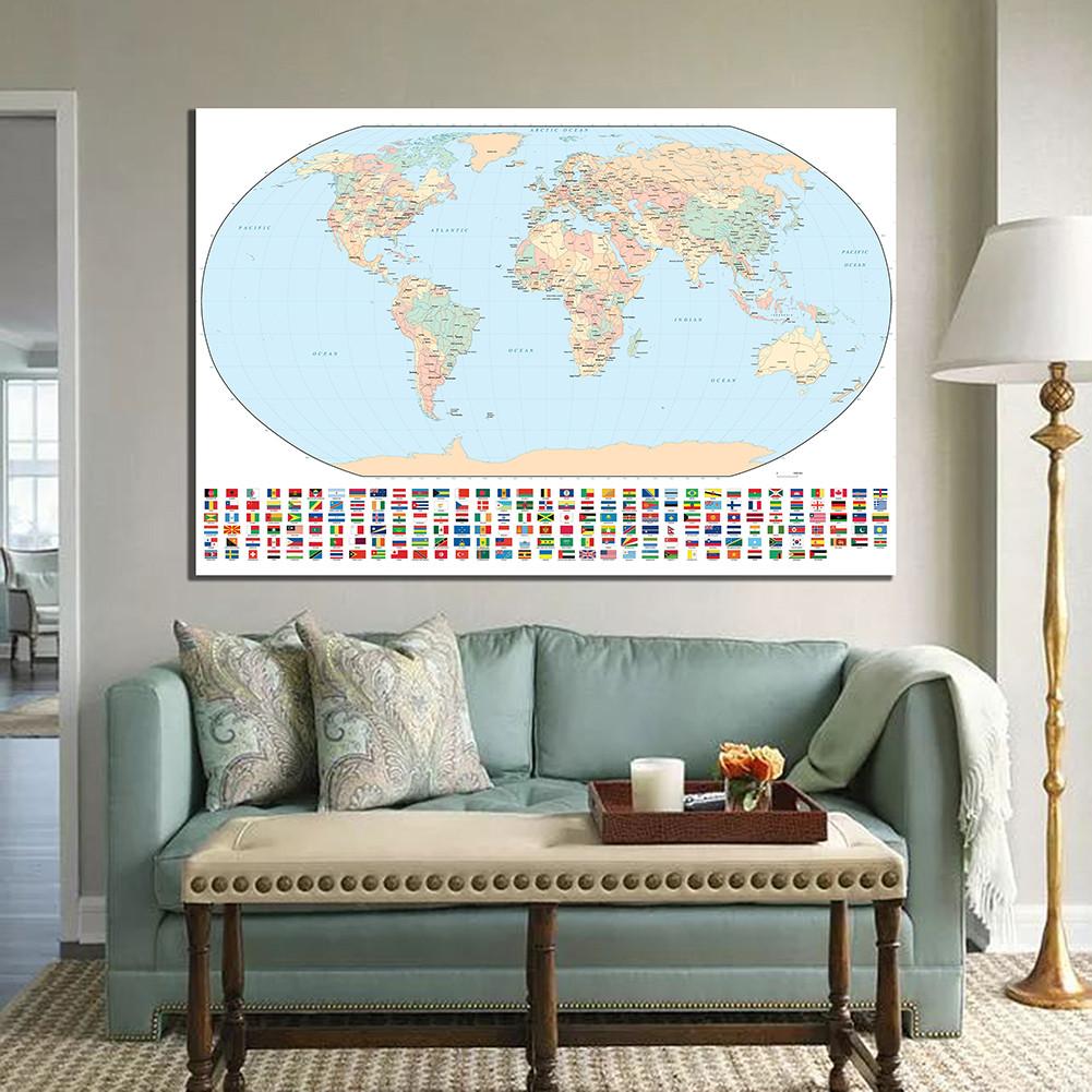 World Map Backdrop Cloth with National Flags,for Travel-Themed Parties,Educational Decor,Photo Shoot Background,Home Decor