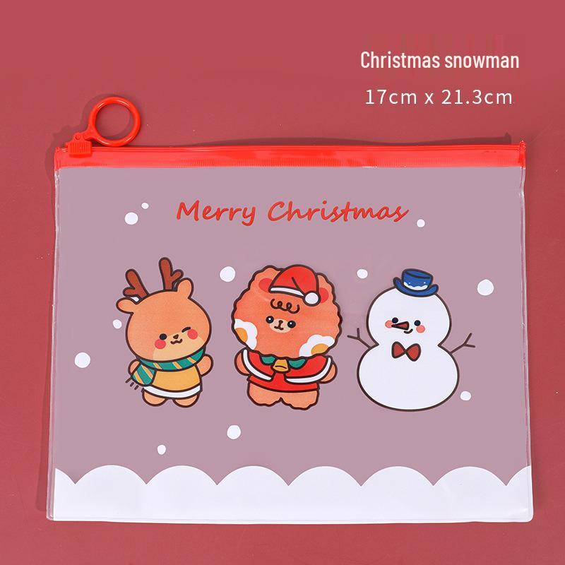 Cartoon Christmas Finger Ring Document Bag - Cute Multifunctional Student Desktop Storage and Pencil Case