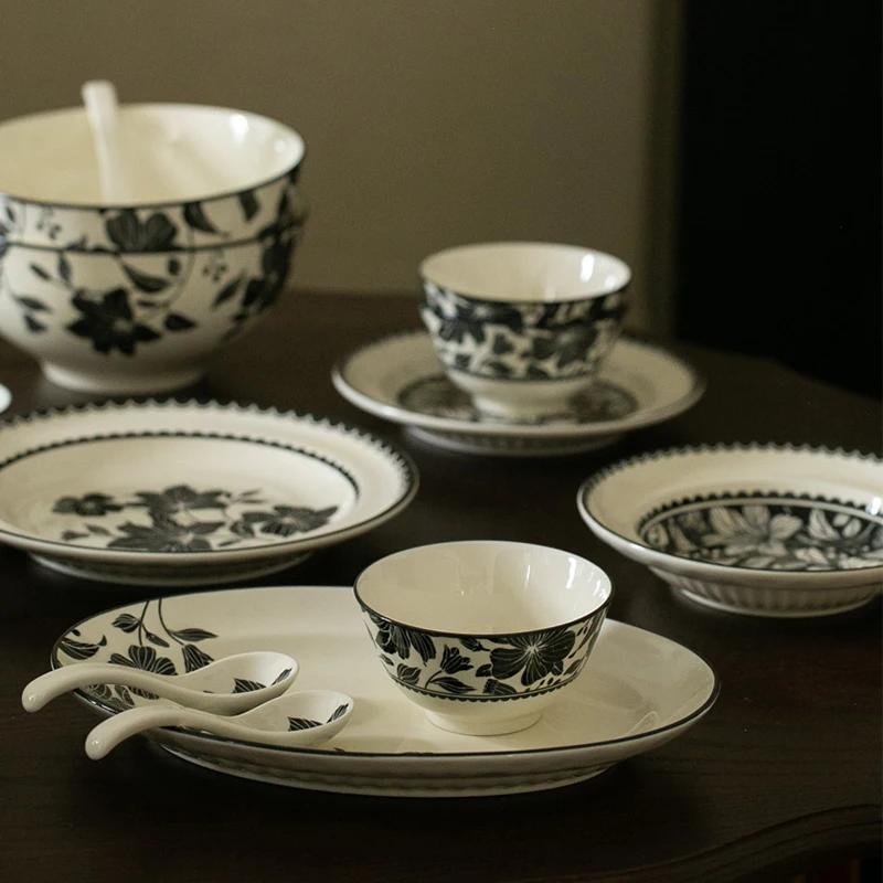 French Style Lily Ceramic Plate Creative Delicious Dishes Deep Plate High End Household Soup Bowl Fish Plate Exquisite Tableware