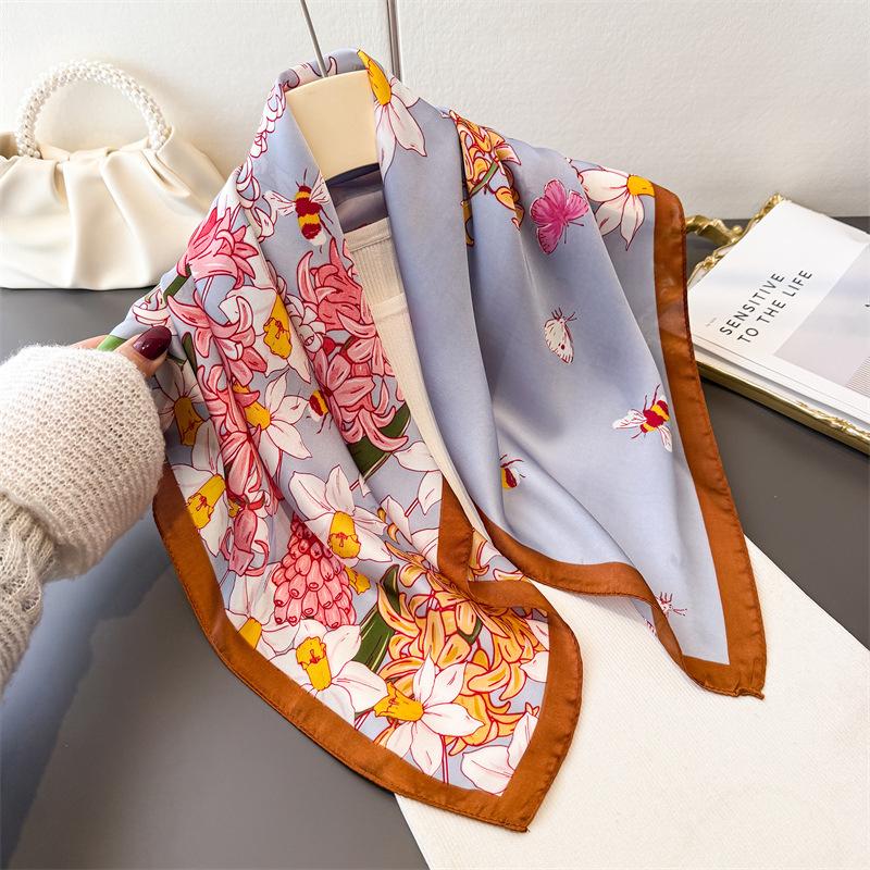 New Temperament Commuting Print Imitation Silk 70 Small Square Scarf High-end Feeling Shawl Versatile Neck Scarf Women's