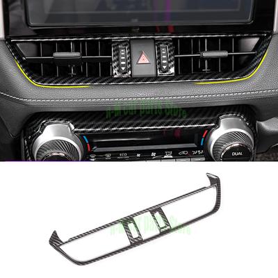 For Toy Ota RAV4   Silver  Carbon Fiber Style Interior Middle Center Console Air Condition Vent Outlet Cover Trim