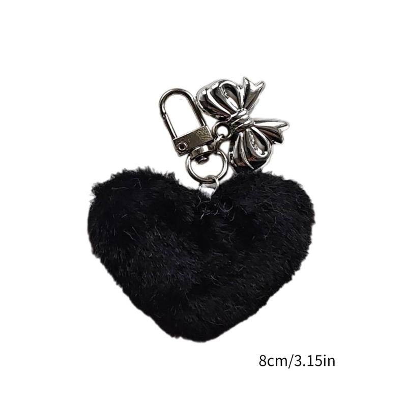 Sweet Plush Heart Bowknot Keychain Pendant Lovely Hanging Decorations Keyring Charm for Purse Bag Backpack Handbag