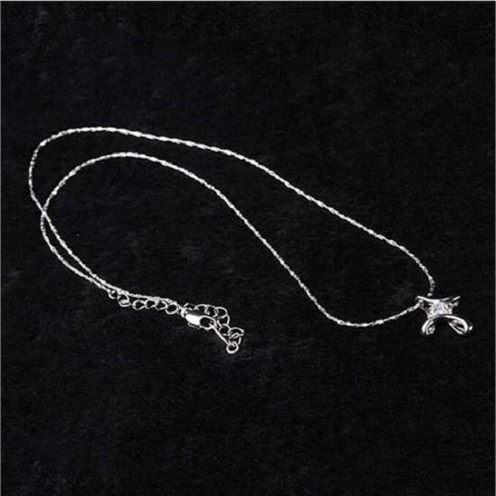 Geometric Silver Cross Pendant Necklace With Zirconia For Romantic Couples