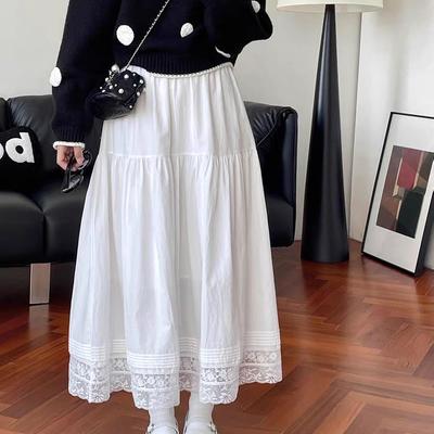 White Lace Lace Elastic Half Skirt for Women In Spring and Summer High Waist and Drooping Feeling Slimming Temperament Medium Length Skirt