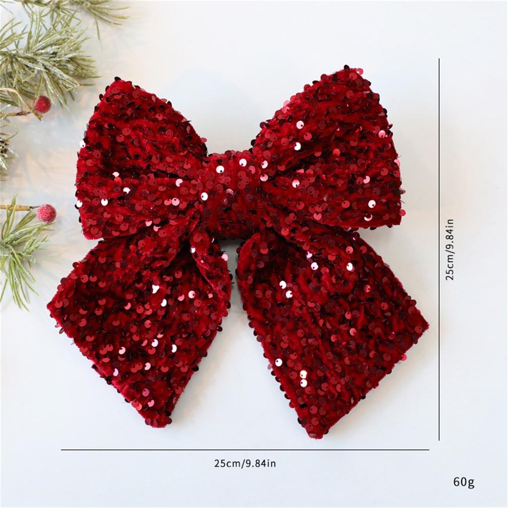 Christmas Velvet Bow 9.84in × 9.84in Sequin Fabric Christmas Bow Sparkling Bow Holiday Ornament For Christmas Tree Decoration