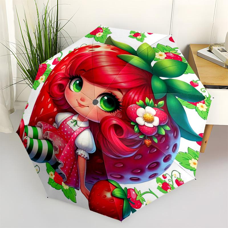 

Strawberry Girl Themed Automatic Opening and Closing Umbrella, Compact Travel Umbrella, Lightweight and Portable, Suitable for Beach Commuti