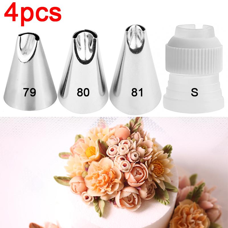 

4pcs Piping Nozzles For Cakes Fondant Decorating Pastry Icing Tips Baking Tools Create Chrysanthemum Pine Nuts Rose Petals