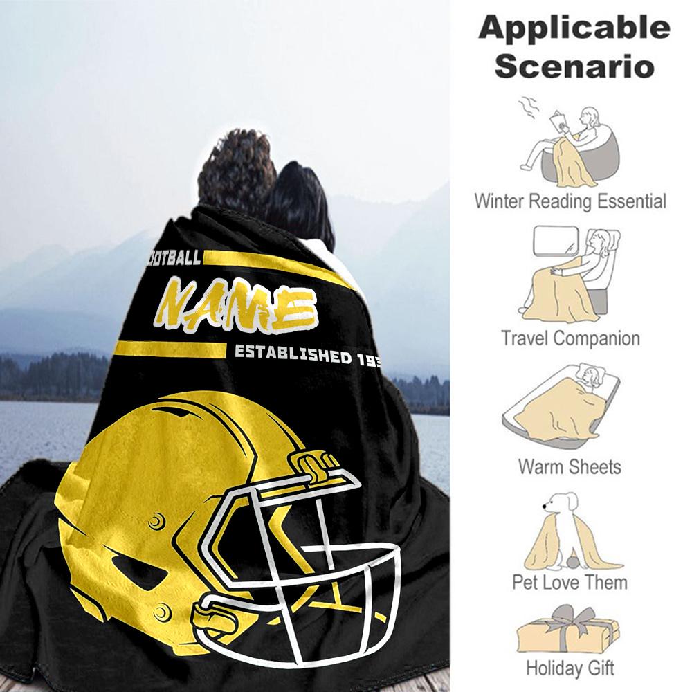 Yellow Football Cap Customize Text Blanket Multi-purpose Personalized Blanket Ultra-Soft Suitable for Livingroom Seaside Couch Nap