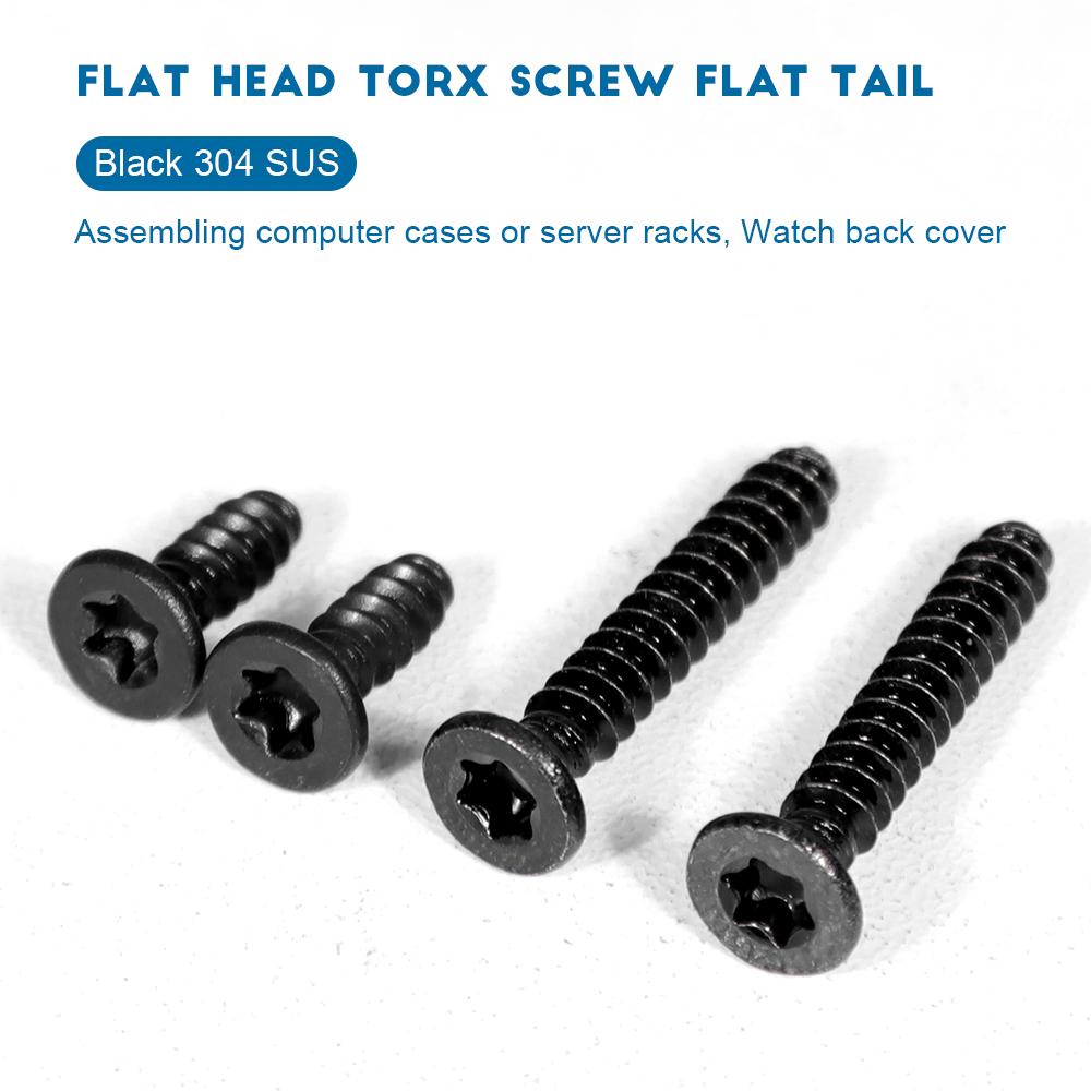 

Flat Head Torx Tapping Screw Flat Tail Black Coated 304 Stainless Steel M2 M2.3 M2.6 M3 M4 CSK Head Star Screw for Plastic Sheet M3x6mm 20pcs