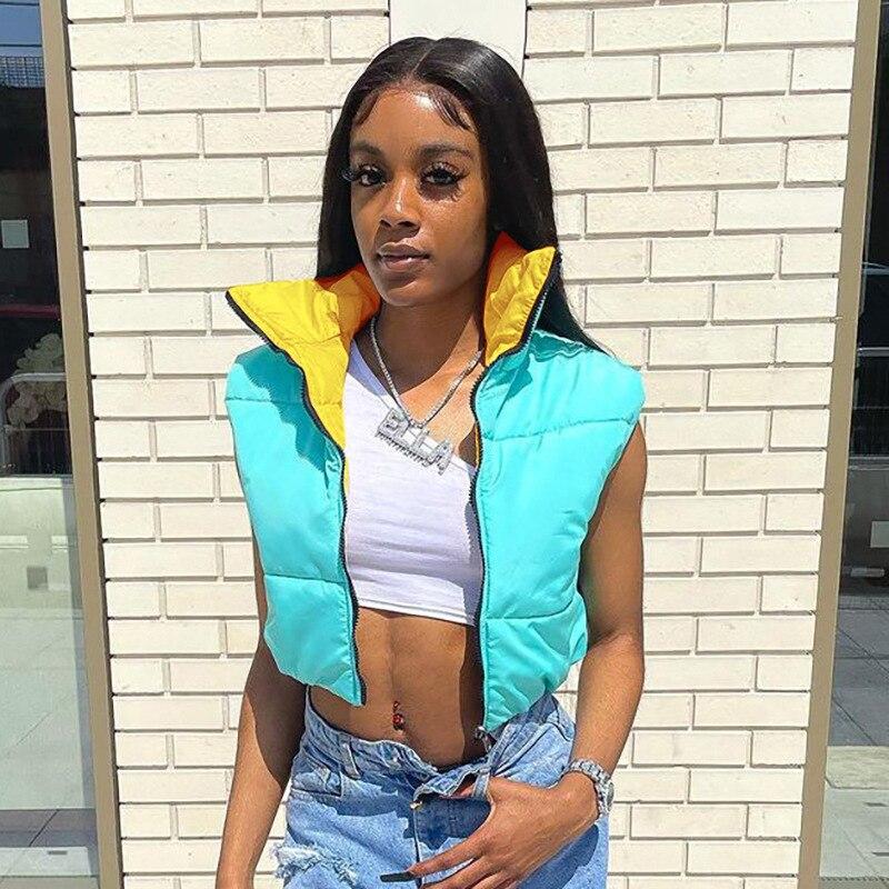 

Короткий топ, повседневная уличная одежда, женская зимняя куртка-пузырь, жилет, женская утепленная куртка на молнии, жилет с высоким воротником, зимняя теплая одежда S