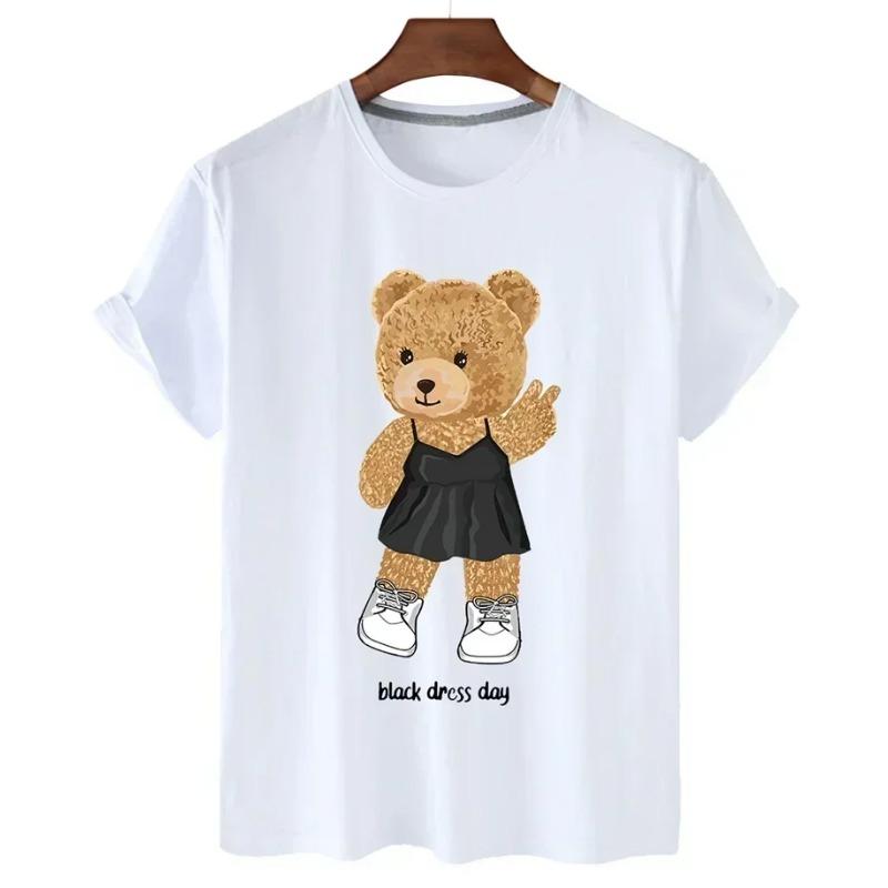 Funny Bear Print Tshirt Women Fashion Cartoon Harajuku Casual T-shirt Female Summer Short Sleeved Top Tees Unisex T Shirt