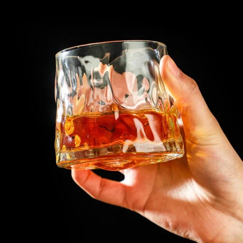 200ML Creative Whiskey Glasses Durable Spinning Glassware Cocktails Wine Brandy Cup Water Juice Mug Party Drinking Glass Tumbler