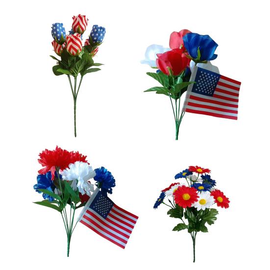 Independence Day Artificial Flower Arrangement for Memorial Day Patriotic Table Centerpiece And July 4th Faux Floral