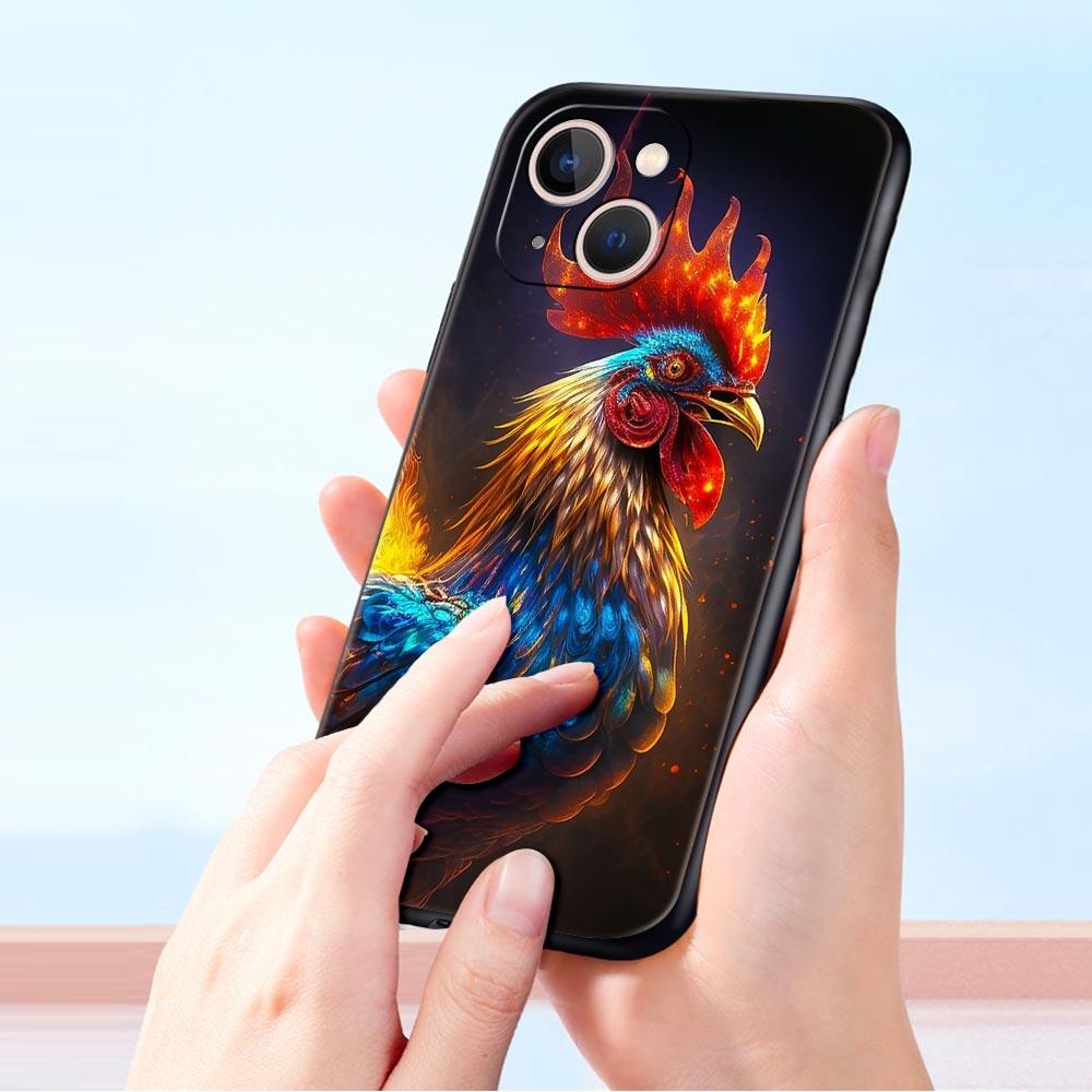 Cock Rooster Chicken Phone Case For iPhone 17 16 15 Pro Max 11 12 13 14 7 8 Plus SE 2020 X XR XS Cover Soft Black