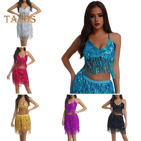 Frauen Sexy Funkelnden Pailletten Fransen Halter Top Ärmellose Bauchtanz Nachtclub Leistung Bh Glänzende Bronzing Weste