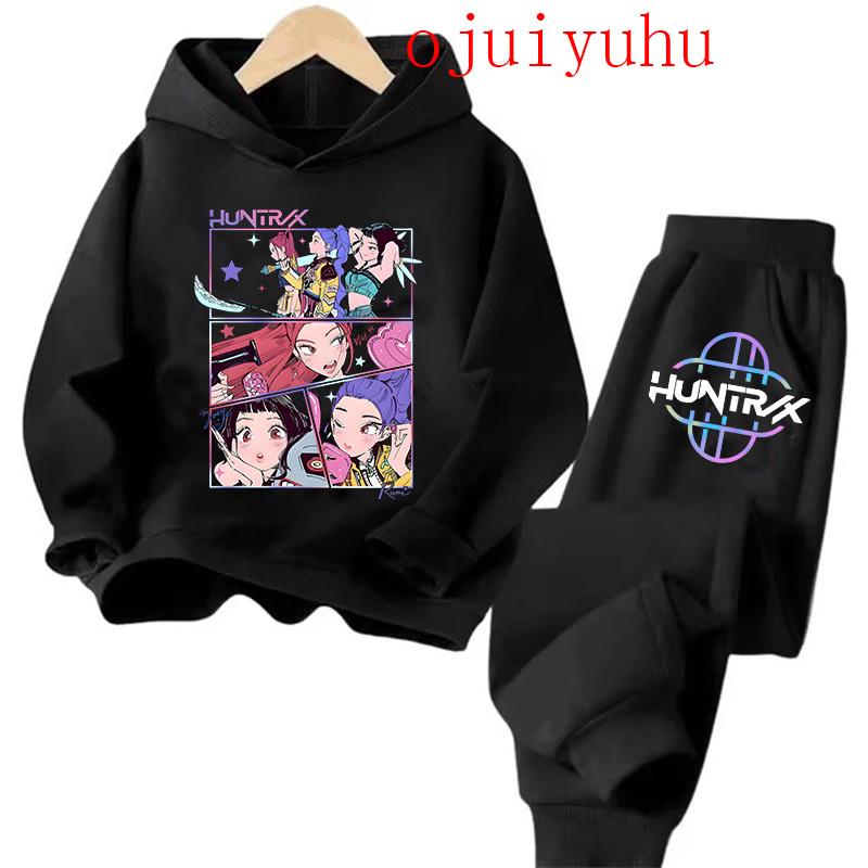 Unisex Sets Children Hoodies Kpop Demon Hunters Kawaii Pullover Sweatshirt Anime Trucksuit Cartoon Clothes