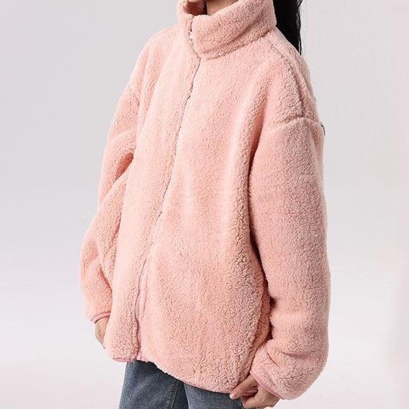 Women's Long-Sleeve Plush Fleece Jacket - Stand Collar, Short Length, Versatile for Autumn/Winter