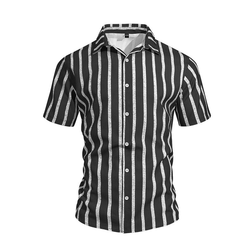 Summer 2026 Men's Slim Fit Short Sleeve Shirt Collared Striped Beachwear Casual Fashion European Style
