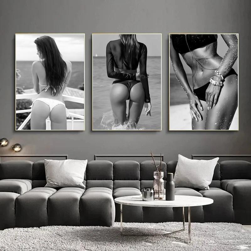 Black And White Sexy Woman Body Bikini Poster Modern Canvas Painting Prints Sensual Wall Art Picture For Living Room Home Decor