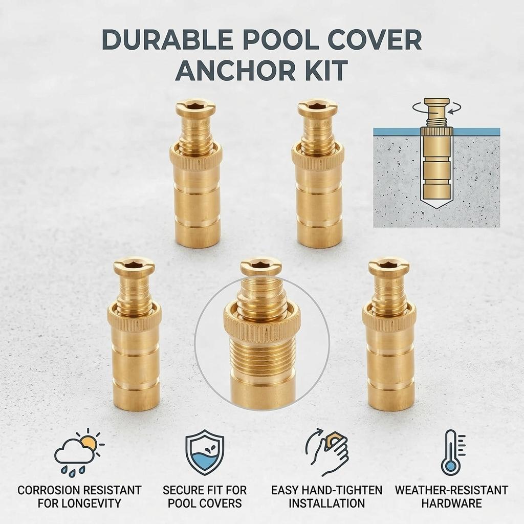 Brass Pool Cover Anchor Kit Corrosion Resistant Replacement Hardware for Winter Pool Covers