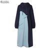 ZANZEA Women Hoodies Casual Long Sleeve Patchwork Sweatshirt Dress