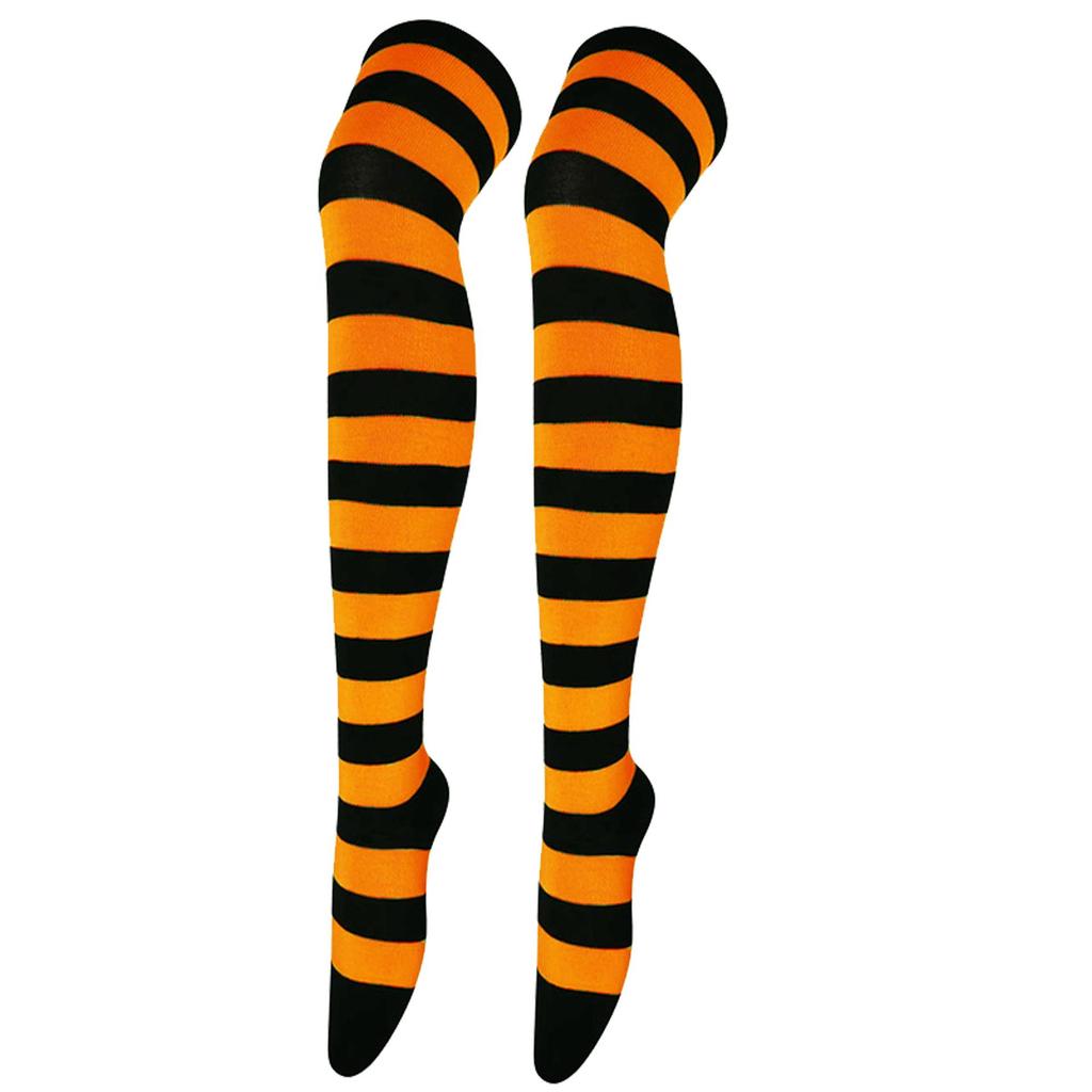 Women's Zebra Striped Thigh-High Socks: Japanese & Korean Style Over-the-Knee Halloween Cosplay Performance.