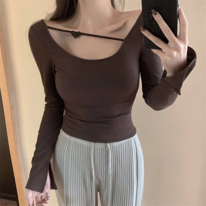 

Весна Новая Чистая Футболка с коротким рукавом и длинным рукавом для женщин, облегающий и универсальный базовый топ XL кофейный