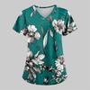 Scrub Medical Woman Floral Print Vet Nursing Tops Fashion V-Neck Short Sleeve Patch Pocket Health Care Clinical Uniform Woman