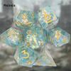 7 Pcs Green Resin Golden Number Sharp Edge Dice Polyhedral Dice Suitable for Role-Playing RPG  Board Game