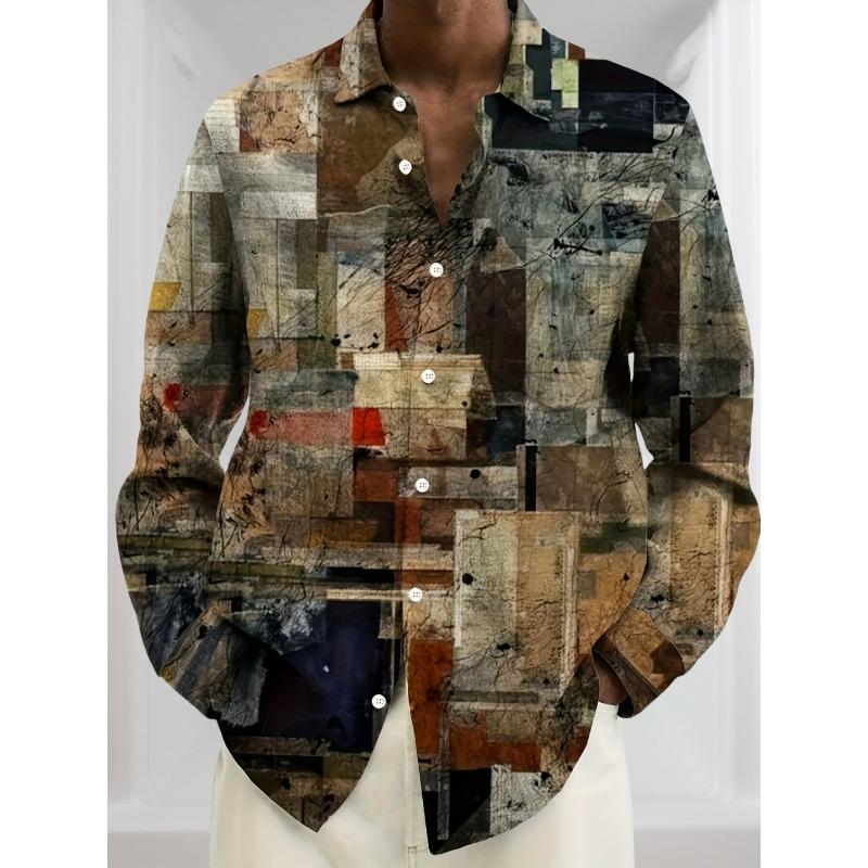 Men's Plus-Size Vintage Geometric Shirt 3D Graphic Print Button Fully Open Collar Casual Fashion Vacation High-End Men Shirts