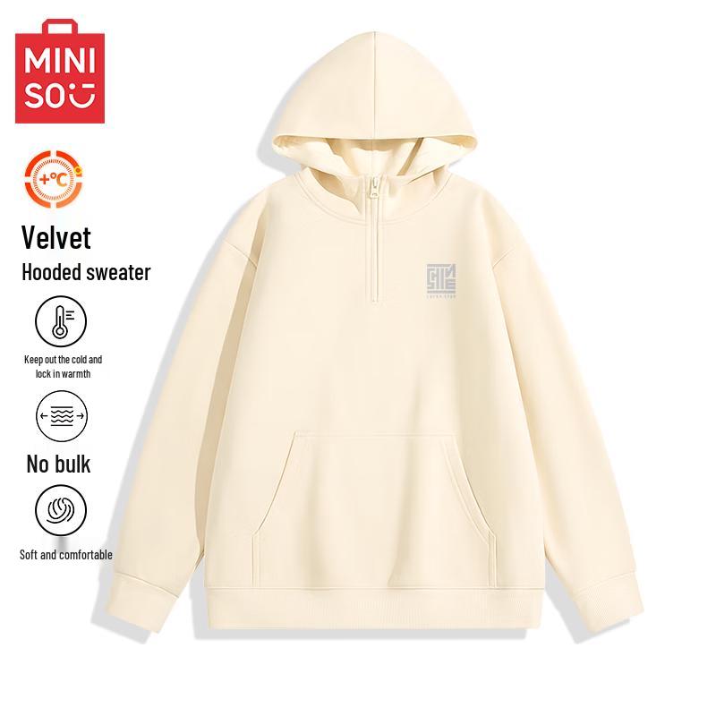 MINISO Men s Casual Fleece-Lined Half-Zip Hoodie 2XL