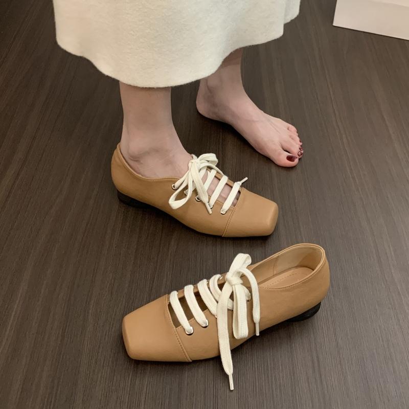 Fashion Bailamos 2025 Women Flats Lace Up Ladies Square Toe Flat Heel Sandals Spring Loafers Shoes Casual Oxford Shoes Female Flats Muje