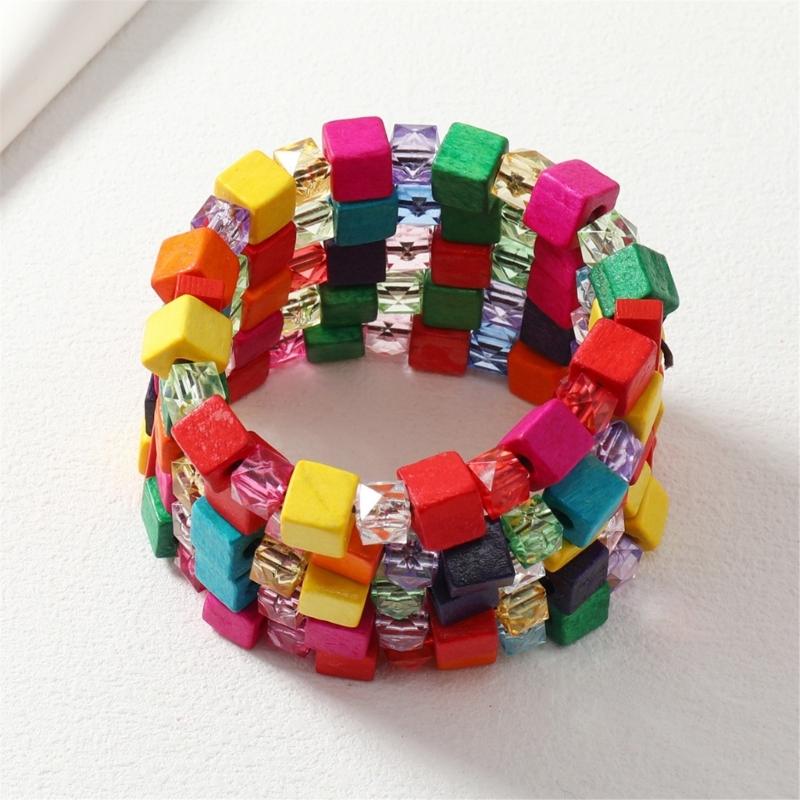 Elegantes Armband aus Holz- und Acrylperlen Elastisches Bequemes Armband Handgefertigtes Schmuckzubehör Geschenk für Sie