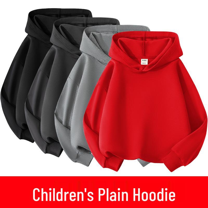 280g Children's Plain Hooded Sweatshirt - New Autumn/Winter Style, Red Tops for Boys and Girls
