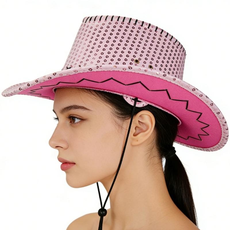 Sequined Western Cowboy Hats for Festivals Parties and Carnivals Sparkling Design Lightweight Practical Polyester Hat