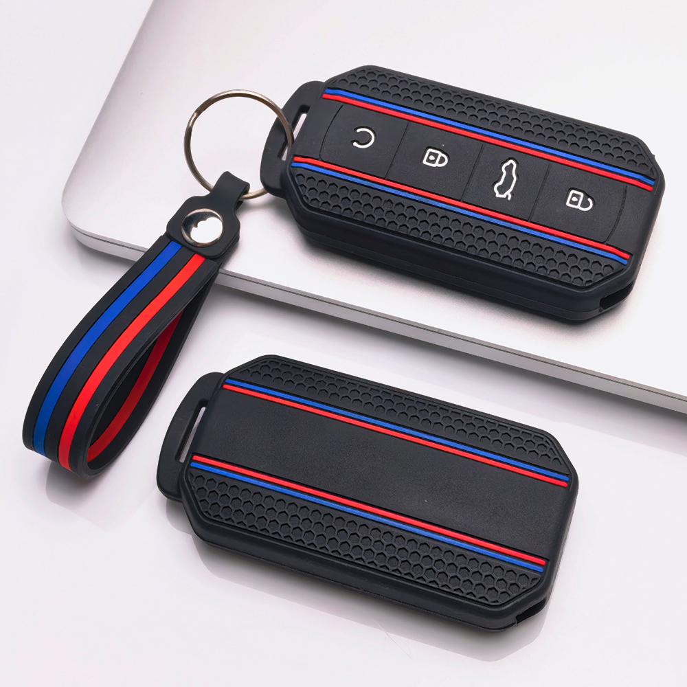 Key Case Cover for Chery Omoda C7 Jaecoo J7 J5 with Keychain Soft Protective Shell for 4 Button Chery Smart Car Remote Key Anti-Scratch Surface