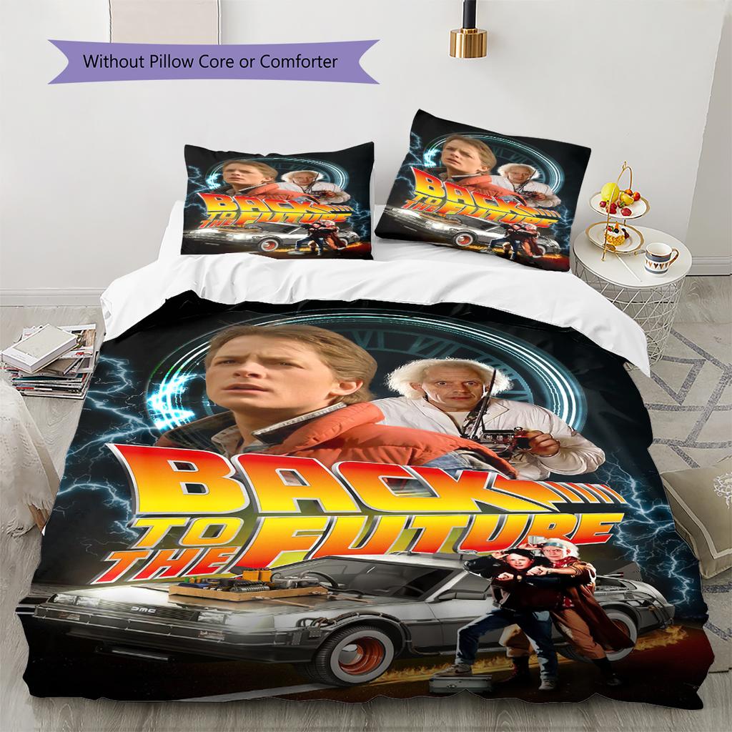 Back to Future Pattern Bedding Quilt Set Quilt Cover Pillowcase Home Decoration Gift (1 * duvet cover + 2 * pillowcase, without core)