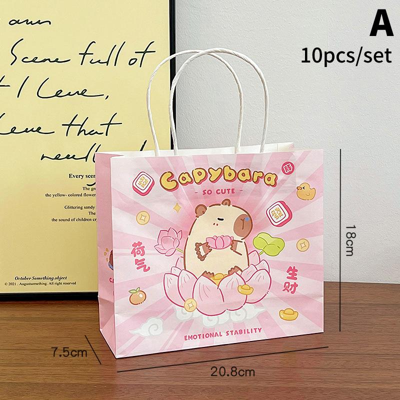 10Pcs Capybara Cartoon Gift Bags Hand-Held Paper Bags Rectangular Gift Candy Snack Packaging Bags Party Birthday Supplies