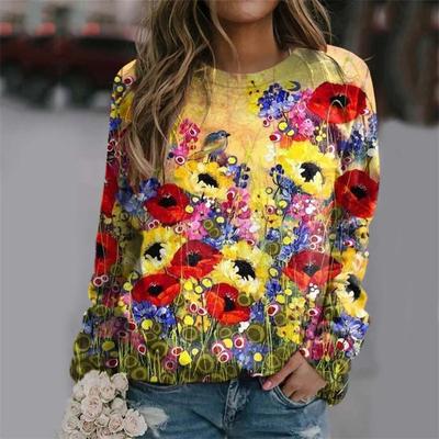 Harajuku Yeni 3D Baskı Renkli Çiçekler Sweatshirtler Kadın Moda Sokak Giyim Kazaklar Kış Kızlar Çiçekli Grafik Giysiler Üst