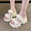 Fashion 9CM Women's Summer Chunky Slippers Fashion Thick-Bottom Sandals Bling Wedge Heels Flip Flops High Platform Beach Slides Zapatos