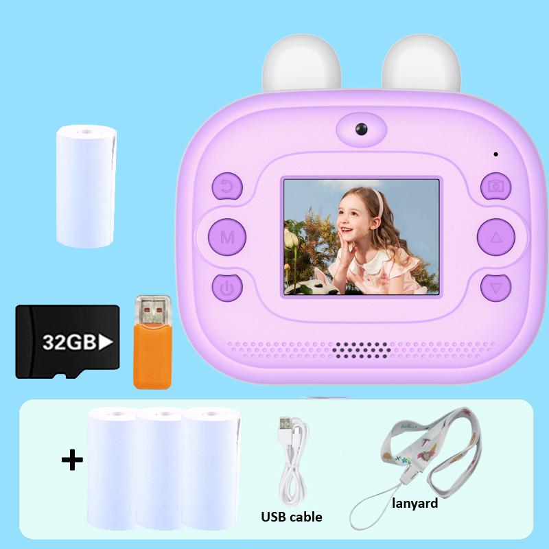 Kids Instant Cameras 2.0 Inch HD IPS Screen Thermal Paper Picture Photo With Lanyard Printer Children Christmas Toys Gifts